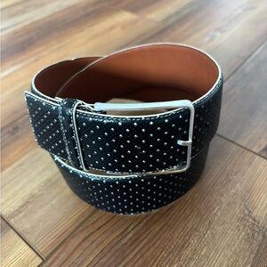 Vintage Lauren Ralph Lauren Black Polka Dot Leather Belt 2” Silver Buckle Large